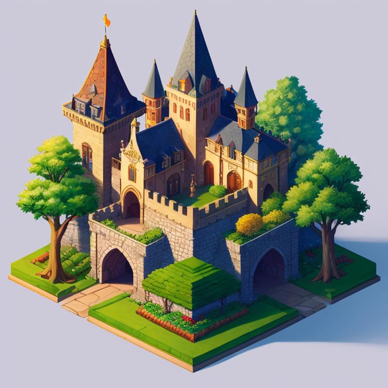 389046-4237055195-isometric illustration，Medieval Mysterious Castle，in royal garden，(more tree_1.2),intricate detailing,masterpiece,.png